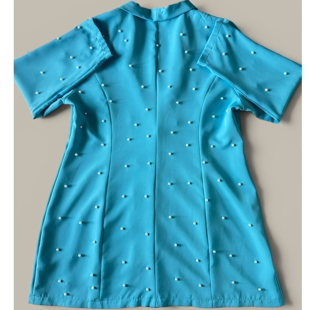 Saint Genies Pearl Embellished Tuxedo Blazer Dress 18 Turquoise Blue NWT Mini - Picture 4 of 4